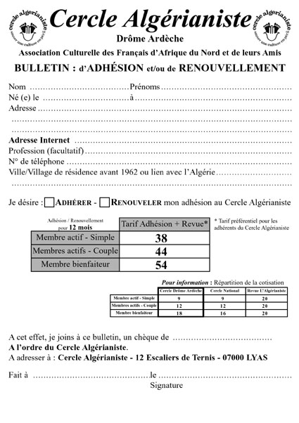 Bulletin d'adkésion